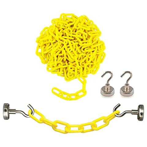 Reliabe1st Yellow Plastic Safety Barrier Chain (13 Feet) with 2 Magnetic Hooks Cover