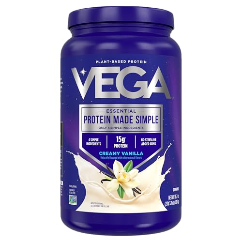 Vega Protein Made Simple Protein Powder, Vanilla - Stevia Free, Vegan, Plant Based, Healthy, Gluten Free, Pea Protein for Women and Men, 2.2 lbs (Packaging May Vary)