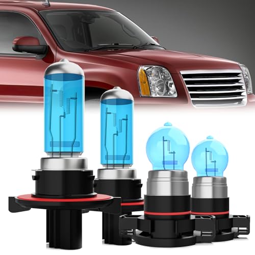 Image of Headlight Bulbs Compatible With GMC Yukon Denail 2007-2013, H13 High Low Beam + 5202 Fog Lights Halogen Light Bulb Combo, Super Bright 6000K White, Plug and Play, Pack of 4