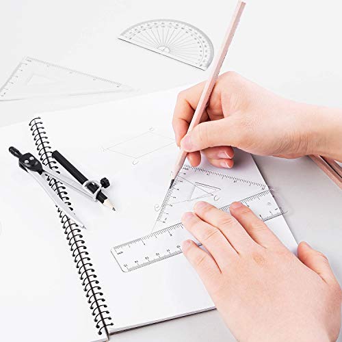 Miniatura 6 de Amazon Basics Kit para matemáticas de 10 piezas, con compases, lápiz de grafito, goma de borrar, sacapuntas, transportador, triángulo, regla y estuche