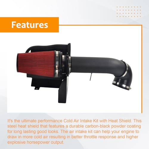 higehio 4'' Inch Cold Air Intake System + Heat Shield-Black & Red by higehio - Image 5