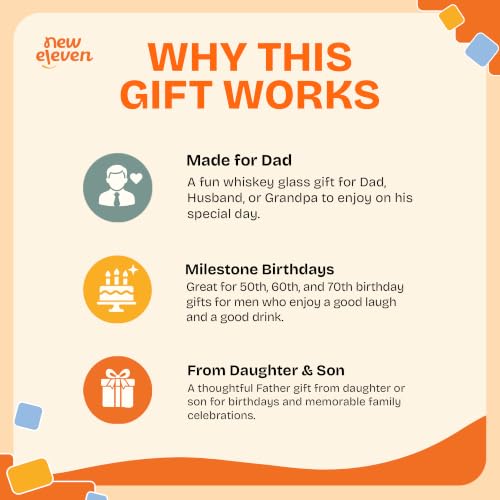 NewEleven Gift for Dad, Husband, Grandpa - 50th, 60th, 70th Birthday Gifts For Men, Funny Dads Birthday Gifts Ideas, Gift for Father From Daughter, Son - Whiskey Glass - Image 3