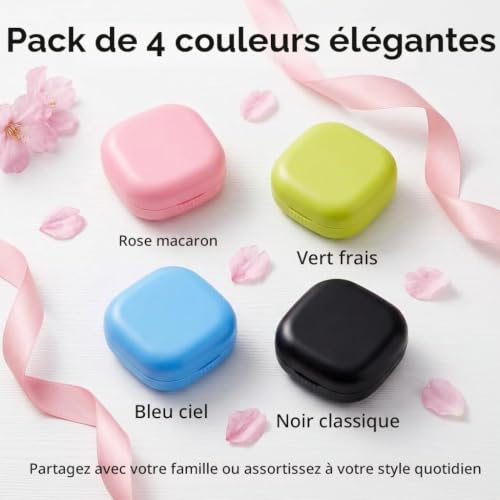 Nairv-Furn Lot de 4 Étui Lentilles de Contact Kit Voyage Boite Lentilles avec Miroir Pince et Ventouse Portable Rangement Lentilles Accessoires pour Maison Bureau et Déplacement Rose Vert Bleu Noir – vue 3