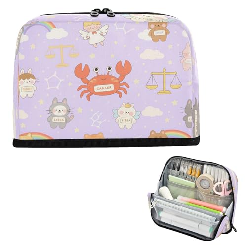 miaozhen Federmäppchen mit großem Fassungsvermögen, Make-up-Tasche, Mehrzweck-Schreibwaren, Federmäppchen für Lehrer, Schule, Tiere, Krabbe, Kaninchen, Waage, Flieder, Cartuchera para lapices
