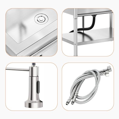 Image of Stainless Steel Utility Sink Single Bowl Freestanding Laundry Sink with Pull-Out Faucet,for Laundry Room Farmhouse Indoor and Outdoor Sink Pet Cleaning