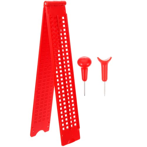 Operitacx Braille Writing Board with Stylus Pen 4-line 28-Cell Plastic Braille Plate Writing Aid for Blind Learning Set Red with 2 Pens