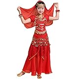 Magogo Traje de Danza del Vientre niñas Traje de Carnaval Brillante Princesa árabe Vestido Ropa Cosplay Dancewear Kids Party Ropa (L, Rojo)