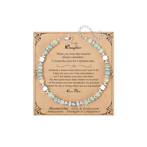 JoycuFF Daughter Gifts from Mom, Birthday Gifts for Daughter Christmas Valentines Mothers Day Ideas Amazonite Moonstone Bracelets for Women