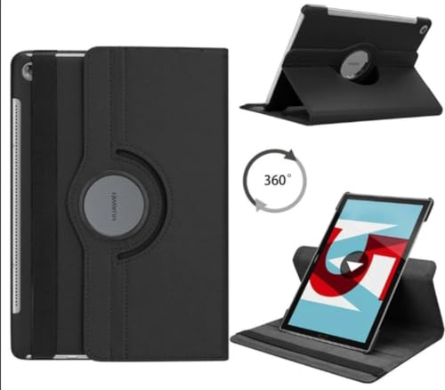Étui en cuir Huawei T3 10 rotatif à 360 degrés noir pour protection de tablette 9.6 pouces
