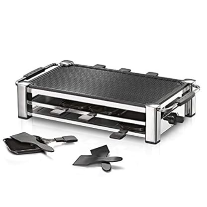 ROMMELSBACHER RCC 1500 Raclette-Grill (extra langes Kabel (2m), Tischgrill für 8 Personen, gerippte Alu-Druckguss-Grillplatte, Xylan Plus Antihaftbeschichtung, Parkdeck, 1500 W) chrom – Bild 5