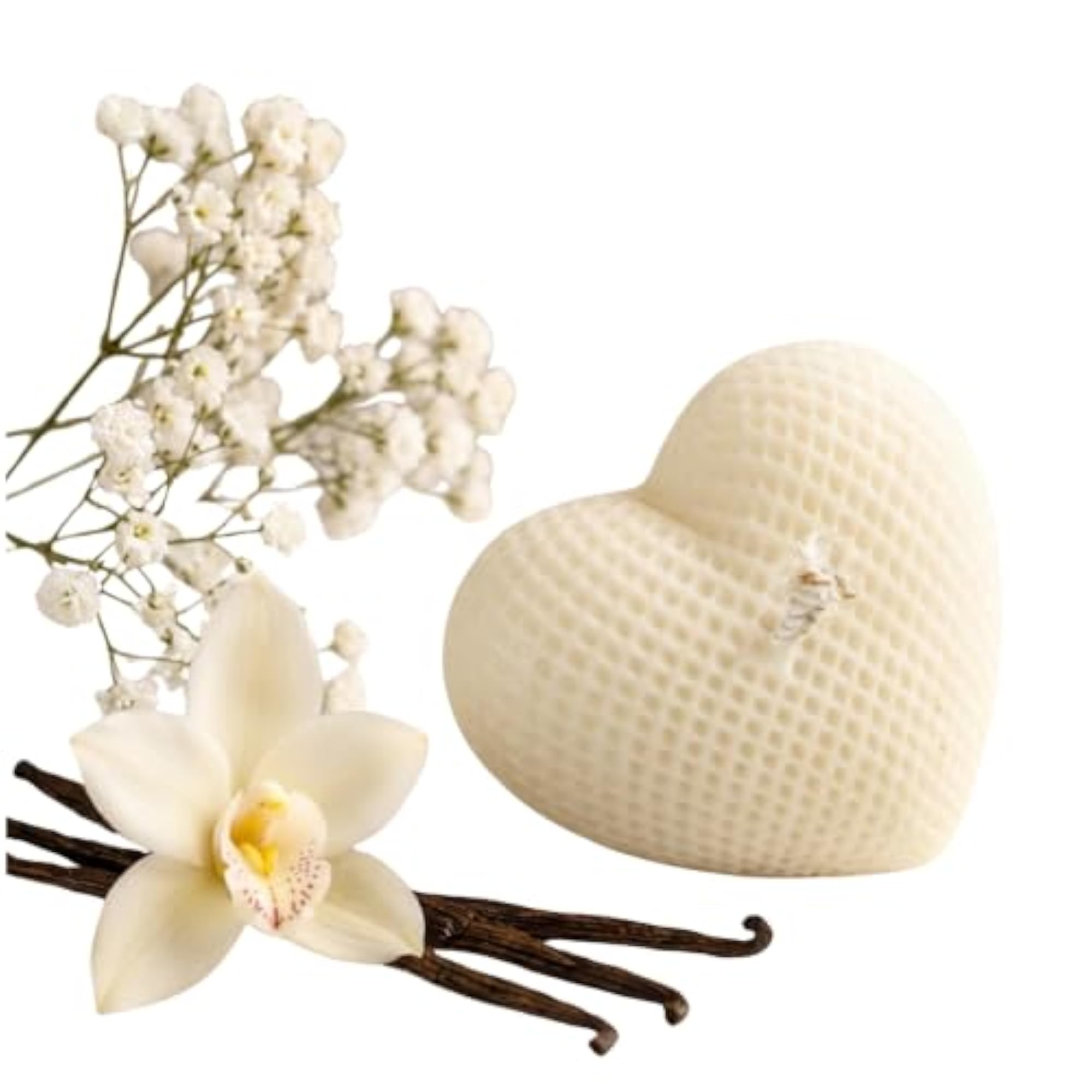 Heart Shaped Decorative Candles with Textured Grid Pattern