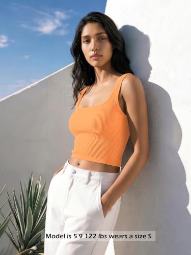 Image of ODODOS 3-Pack Seamless Square Neck Crop Tank for Women Ribbed Knit Soft Low Back Cropped Tops