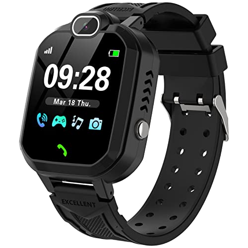 Montre Connectée Enfant - Montre de Jeu Avec Appareil Photo Lecteur de Musique Mode Scolaire Réveil Appels SOS Montre Intelligente pour Enfants 4-12 Ans Fille Garçon Anniversaire Festival Cadeau-Noir