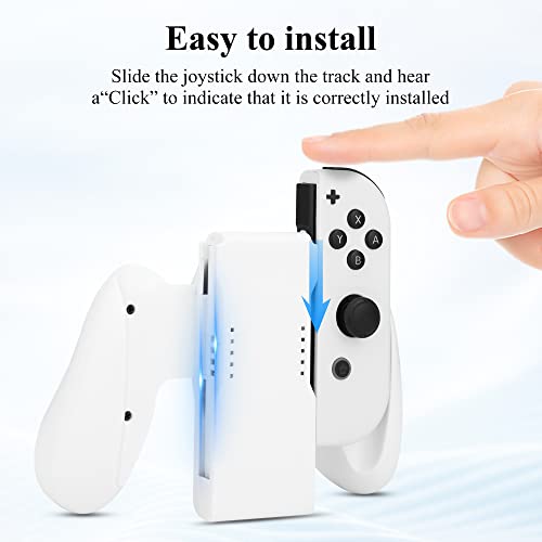 Gldram Joycon Charger Grip For Nintendo Switch & Switch Oled Accessories, Switch Joy Con Controller Charging Grip With Led Indicator, Charging Cable And 6 Thumb Grip Caps, Charger Dock Stand-White #TOP1