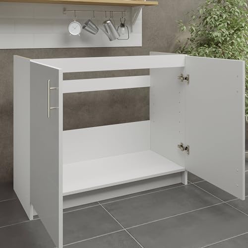 JD Greta Fixed Height 1000mm Kitchen Sink Base Cabinet Floor Unit (Without Worktop) – White Gloss - Image 4