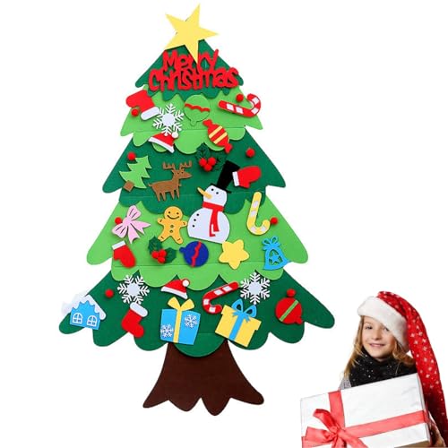 Árbol de Navidad de Fieltro con Muñeco de Nieve, DIY para Niños,3D Fieltro Árbol de Navidad,Arbol de Navidad para Niños,Decoración De Navidad Adornos para Decoración De Navidad Extraíbles,100 cm