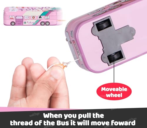 Image of Zest 4 Toyz Pencil Box for Kids Bus-Shaped Metal Pencil Case for Boys and Girls Stationery Organizer with Double Compartments (Pack of 1)-Multicolor