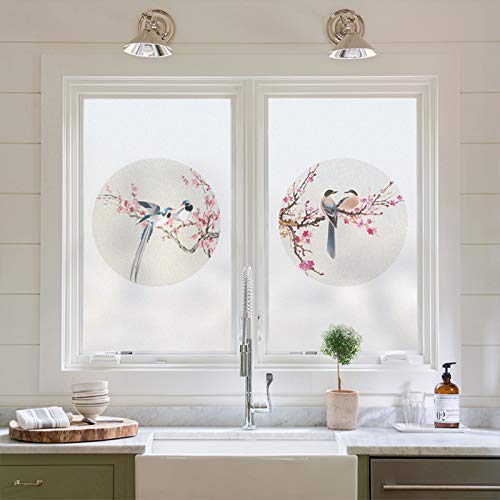 Xijier Decorative Privacy Window Films Chinese Painting Window Covering Muted Colors Frosted Window Film Glass Sticker for Home 23