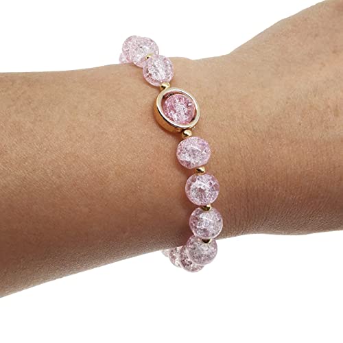 Maripabon Glazed Flowers Crystal Bead Bracelets 8Mm Gemstone Beaded Stretch Bracelet With Flower Bracelet For Women- Pink #TOP4