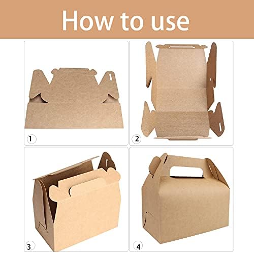 25 Pieces Party Favor Gable Boxes Brown Cookie Kraft Boxes Candy Treat Boxes Goodie Gift Boxes Party Boxes Takeaway Bakery Boxes for Birthday Wedding Baby Shower with Handle and Stickers by Gbateri
