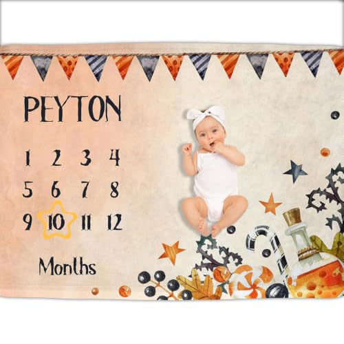 Image of OLIVE OLIVIA Personalized Monthly Baby Milestone Blanket,30 inchx40 inch | Baby Months Blanket, Perfect Custom Newborn Gifts With Star Frame