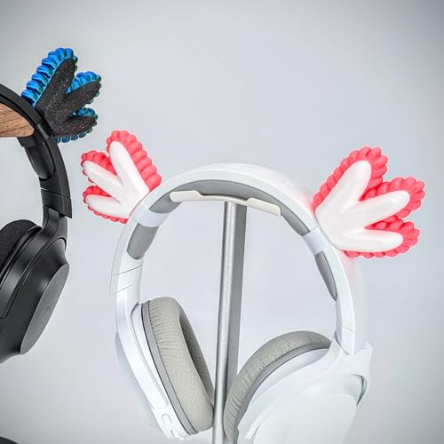 Axolotl Ears for Headphones - Small Gills Headphone Attachment in Various Colors with Self Fastener - Cute Cosplay Ears for Gamers and Streamers (Set of 2) (Lavender/White)