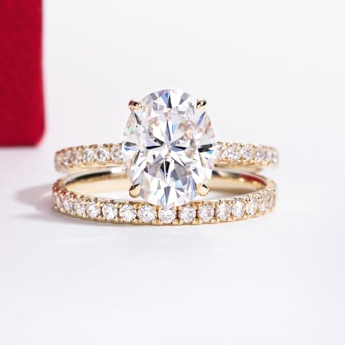 Solid 14K White Gold/Yellow Gold (3CT Center Stone) Moissanite Bridal Ring Set, Real Gold | D Color and Flawless Moissanite | Wedding Anniversary Ring Set2