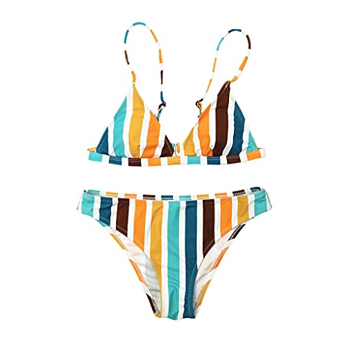 CHMORA Damen Bikini Set mit Regenbogenstreifen Bikini Badebekleidung Bandage Tankini-Strand Badeanzug mit Regenbogenstreifen-Print Cover
