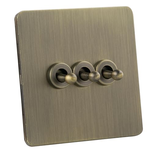 Square Edge Straight Knurled Switches and Sockets For Home Office Bedroom Kitchen Antique Brass（3 Gang 2 Way Toggle）