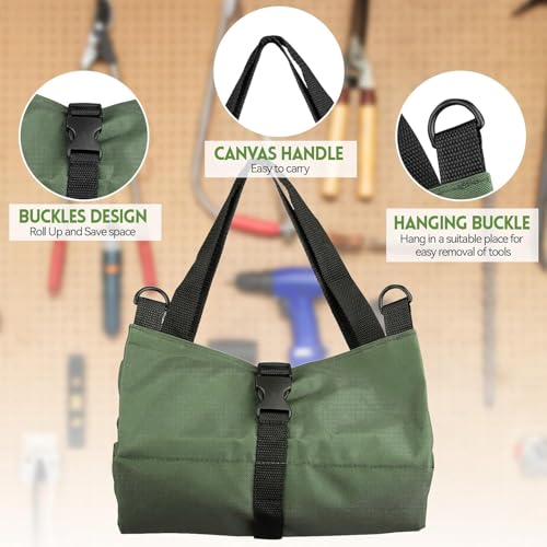 Image of Tool Roll Bag, Multi-Purpose Roll Up Tool Organizer, Canvas Wrench Roll, Heavy-Duty Tool Storage Bag, Portable Zipper Tool Carrier, Mechanic Tool Pouch, Car Camping Gear Organizer(Green)