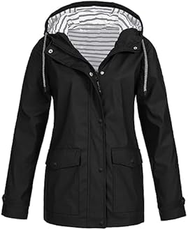 Cocila Womens Long Waterproof Jacket Hooded Women Rain Raincoat Solid Hooded Jacket Windproof Outdoor Coat Plus Women's Coat Womens Fleece Zip up Jacket