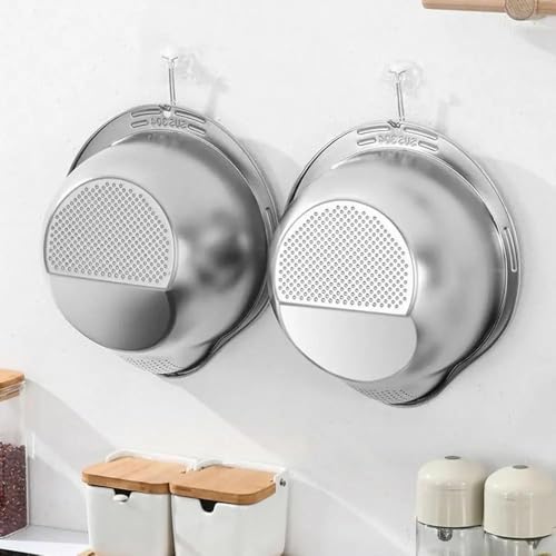 Image of Onrpix Multipurpose Stainless Steel Colander Basket for Washing Rice, Fruits, Vegetables, Grains, Strainer Drainer Bowl with Handle, The Kitchen Bowl (27CM)