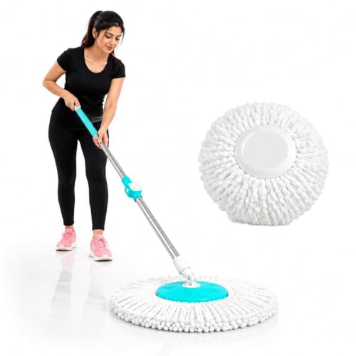 Image of Ultra Spin Mop Set | Adjustable Mop Rod for Floor Cleaning | Stainless Steel Handle & Total 1 Microfiber Refills ,Easy to fit &use for All Types of Mops - ( C-Green )