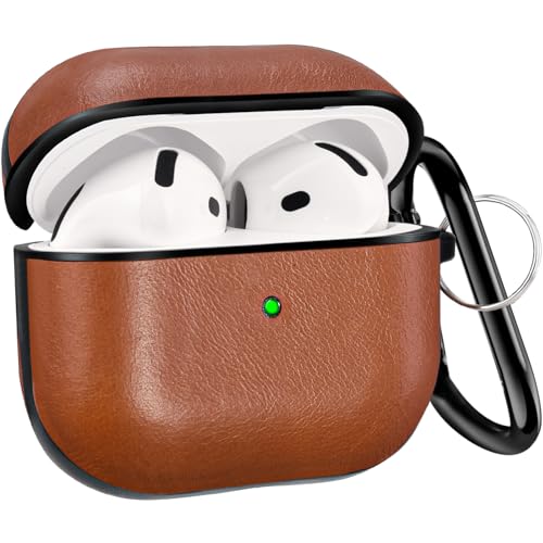 V-MORO Compatible with Airpods 4th Generation Case Genuine Leather Airpod 4 Case Cover(2024)[Front LED Visible] iPods 4 Earbuds Charging case Protective Cover Skin Brown Men