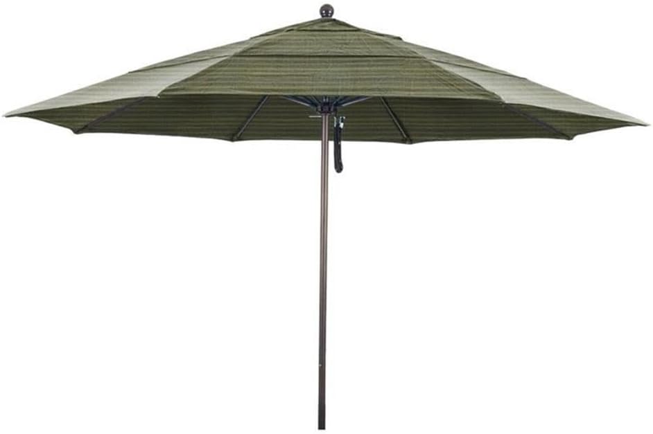 California Umbrella 11' Round Aluminum/Fiberglass Umbrella, Pulley Lift, Bronze Pole, Olefin Royal Blue Fabric