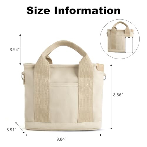Bolso pequeño tote para mujer en lona con cierre y bolsillos miniatura 4