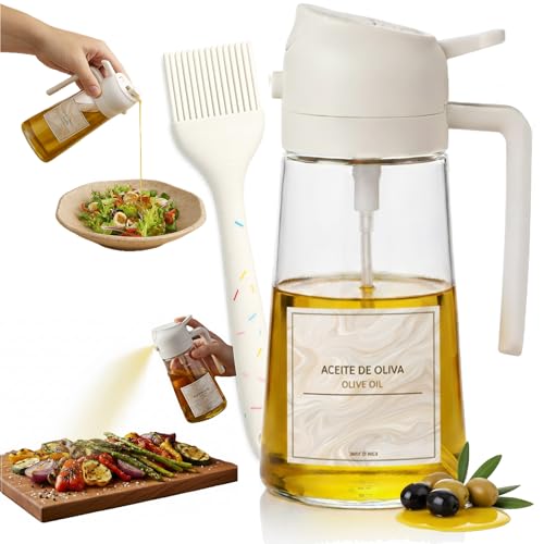 Genérico Pulverizador Aceite Spray Aceitera de Cristal antigoteo, Aceitera spray pulverizador, Dispensador aceite y Dosificador 3 en 1, Accesorios Freidora de Aire (Air Fryer)