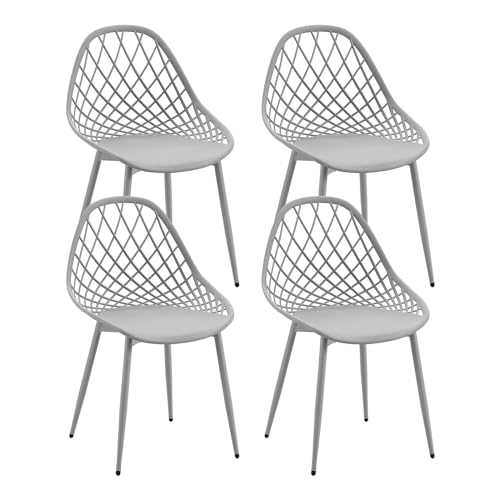 buybyroom Lot de 4 chaises de Salle à Manger, en Plastique, avec Pieds en métal, pour Cuisine, Salon, jusqu'à 120 kg, Gris