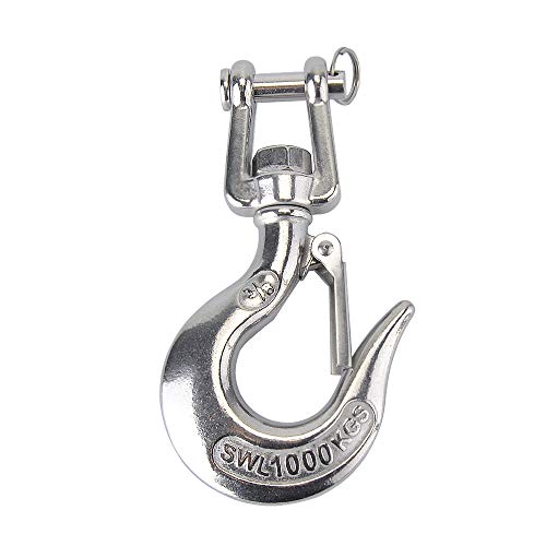 PLUSKER 304 Stainless Steel Clevis Slip Hook Opening with 3/8" Safety Latch American Type Swivel Eye Lifting Hoisting Chain Hooks for Rigging Accessory (SWL 1000 KGS)
