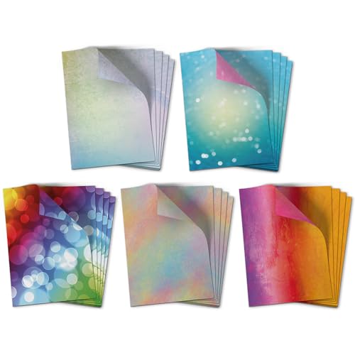 Bastelpapier A4 | Motivpapier Set 50 Blatt | Bunter Regenbogen-Mix 5 Designs | beidseitig bedrucktes Bastel- & Briefpapier | Regenbogen Papier | DIY | Kita | Schule | Kinder | Basteln | 90 g/m²
