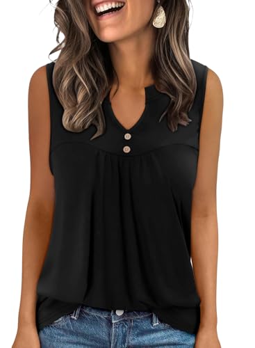 KISSMODA Tank Tops for Women Summer Casual Sleeveless Shirts Dressy Trendy V Neck Tunics Loose Notched Blouses S-3XL