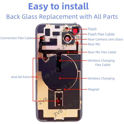 14 Plus Back Glass Replacement Kit with Plate & Flex Cable and All Parts, Midnight, 6.7 Inch for iPhone 14 Plus Back Cover Glass, with Repair Tools (Midnight) by ZVB - Image 2