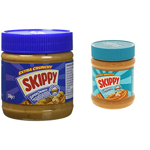 Skippy Beurre de Cacahuètes Super Chunk - Morceaux Croquants & Saveur à l'Américaine - 340 g & Beurre de Cacahuètes Creamy - Texture Crémeuse & Saveur à l'Américaine - 340 g Cover