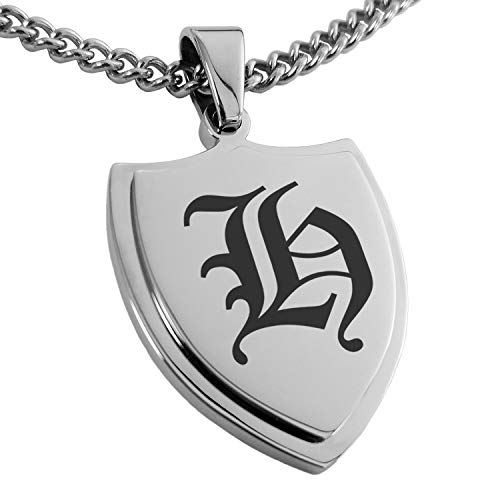 Tioneer Stainless Steel Letter H Initial Old English Monogram Shield Pendant Necklace