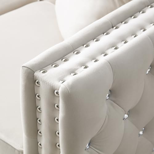 FANYE 2 Pieces Living Room Sofa Sets Include Loveseat and 3 Seaters Couch,Jeweled Button Decor Velvet Tufted Upholstered Sofa&Couch with 4 Pillows, Metal Legs for Home Office Apartment Furniture