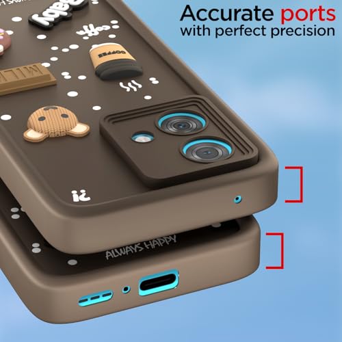 Image of Outlouders Back Cover for Motorola Moto Edge 40 Neo 5G | 3D Cartoon Bear Cute Fun Silicone Full Body Protection Bumper Case (Brown)