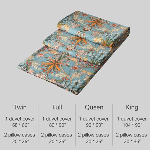 VM VOUGEMARKET Green Flower Duvet Cover Set Twin,Aesthetic Boho Bedding Set Percale Cotton Royal Floral Comforter Cover with Zipper Closure