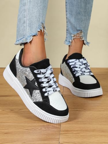 PU Leather Y2K Star Patch Breathable Low Top Skate Shoes for Men Casual Streetwear for School Work or Dates Featuring Glitter and Pentagram Detail3