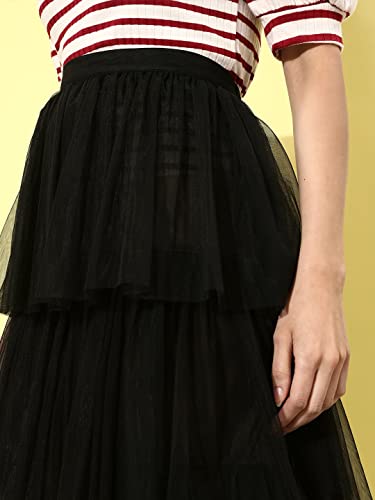 Image of Style Quotient Women Black Tulle Net Layered Solid A-Line Skirt