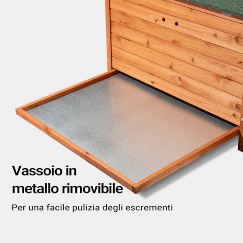 Pollaio con casetta di nidificazione e base estraibile 136x74x70 cm in legno - immagine 6